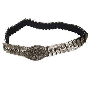 Vintage Harwill Stretch Belt Silver Tone Metal Rectangles Stamped Elastic 27''